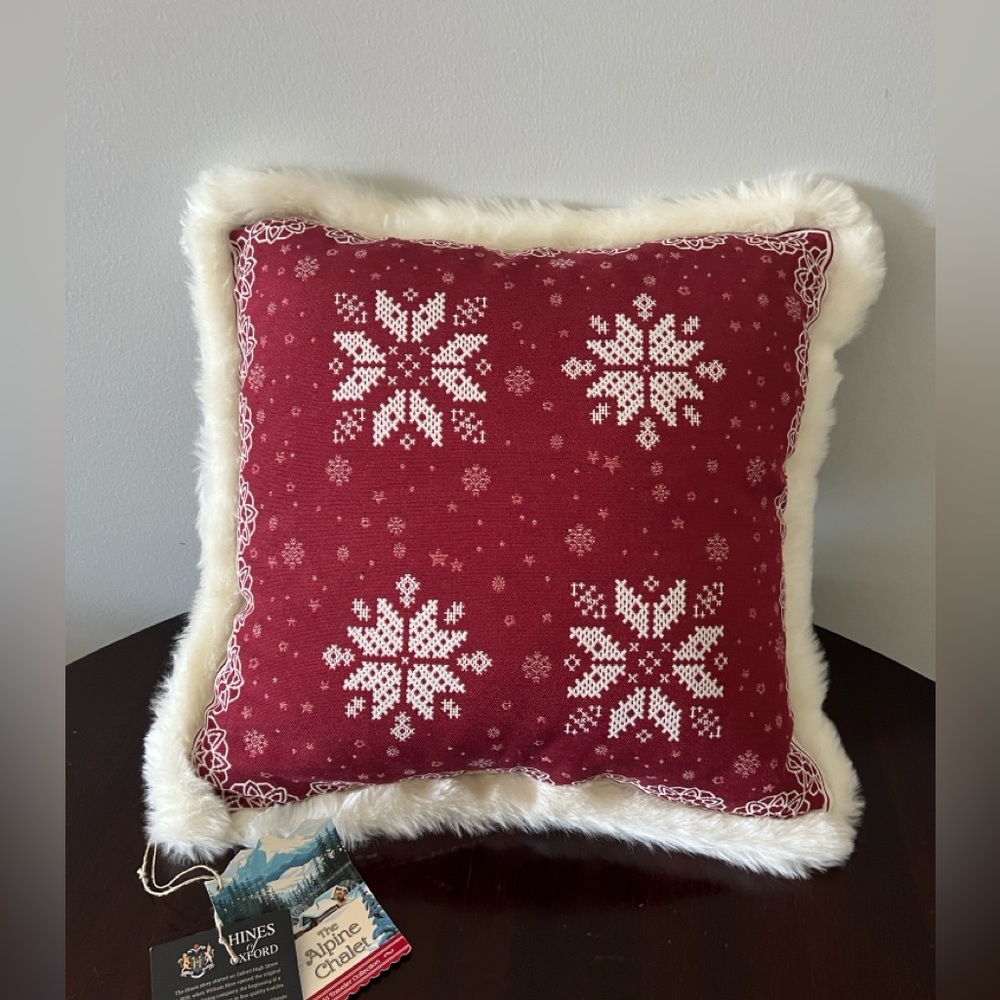 HINES OF OXFORD COTTON TAPESTRY PILLOW W/ FAUX FUR NWT!